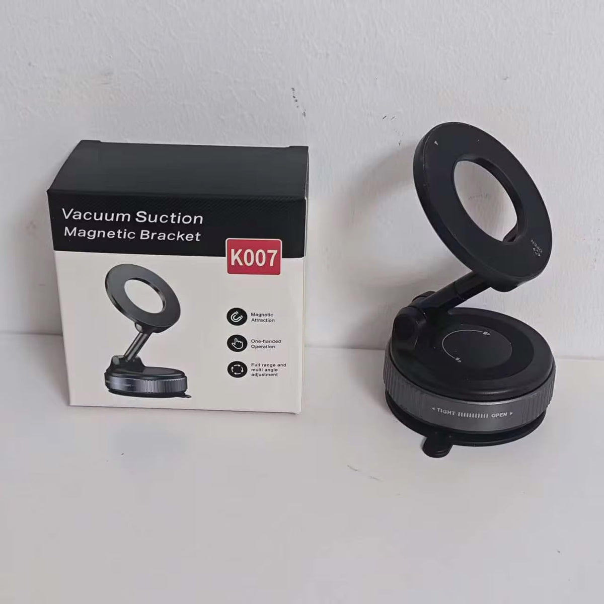 Magnetic Car Phone Mount, Vacuum Suction Cup Dashboard Holder, 360 Rotating, One Hande Operation, Compatible with All Smartphones (K007).