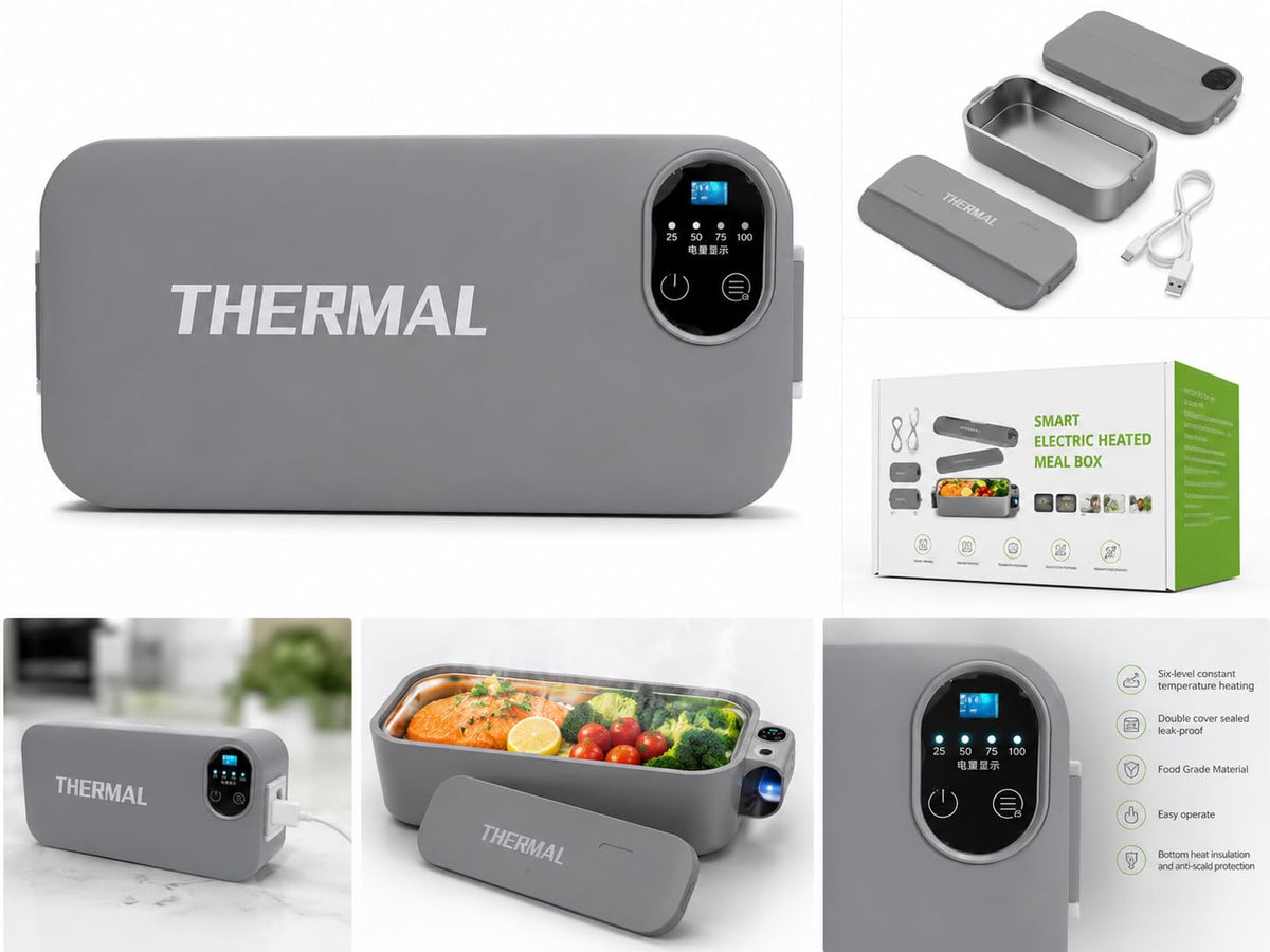 Smart Electric Heated Lunch Box, Portable Food Warmer with Six-Level Temperature Control, Double-Sealed Leak-Proof Container, Stainless Steel, Food Grade, Anti-Scald Bottom Insulation