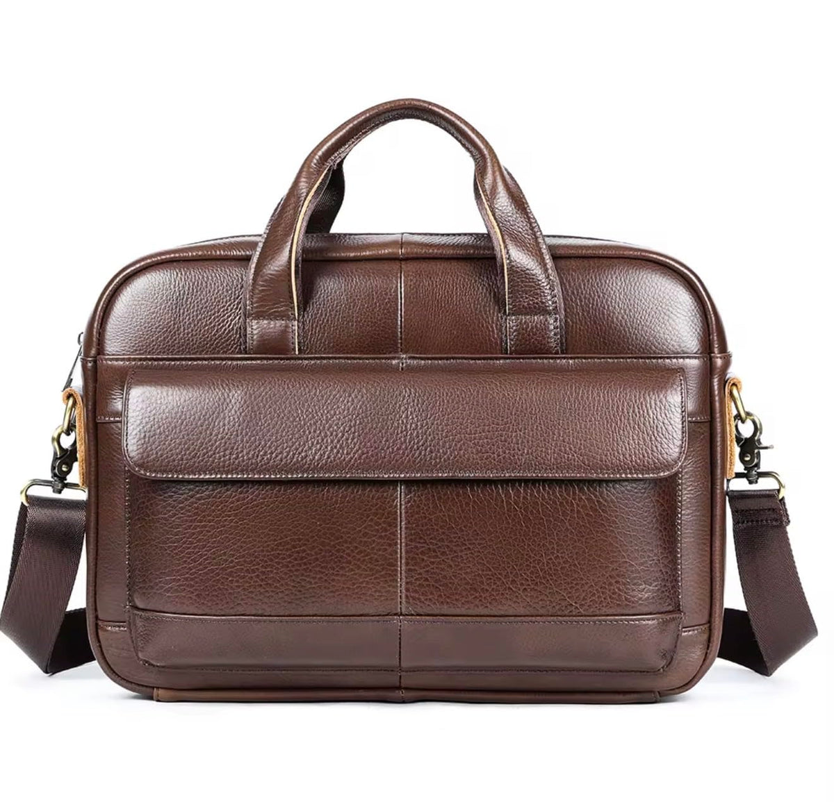 Genuine Leather Business Briefcase for Men, Professional Laptop Work Bag with Shoulder Strap, Black