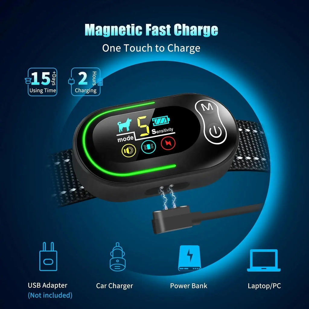 Smart Rechargeable Dog Bark Collar - 3 Mode Electric Shock Anti Barking Collar with LCD Display for Pets