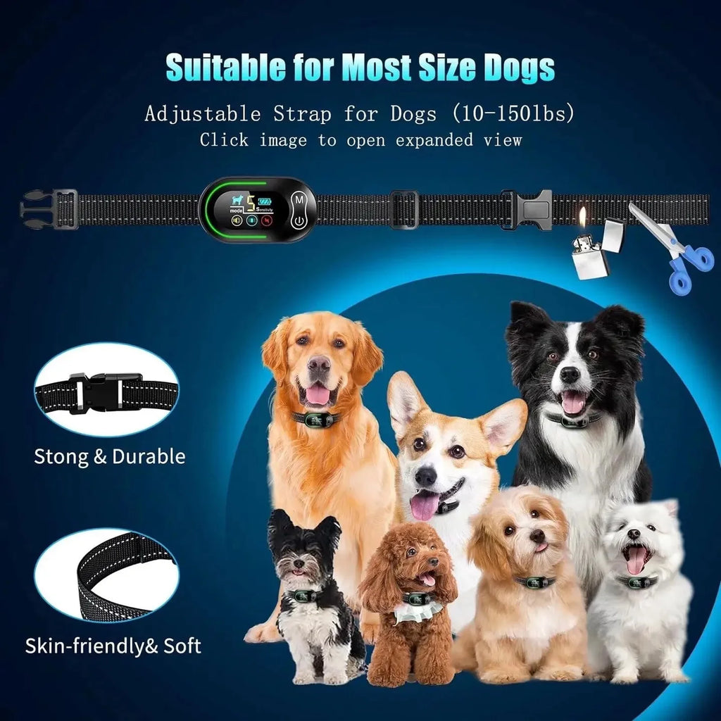 Smart Rechargeable Dog Bark Collar - 3 Mode Electric Shock Anti Barking Collar with LCD Display for Pets