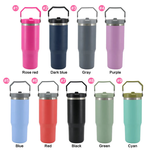 30 oz Stainless Steel Insulated Travel Tumbler with Handle and Leakproof Lid