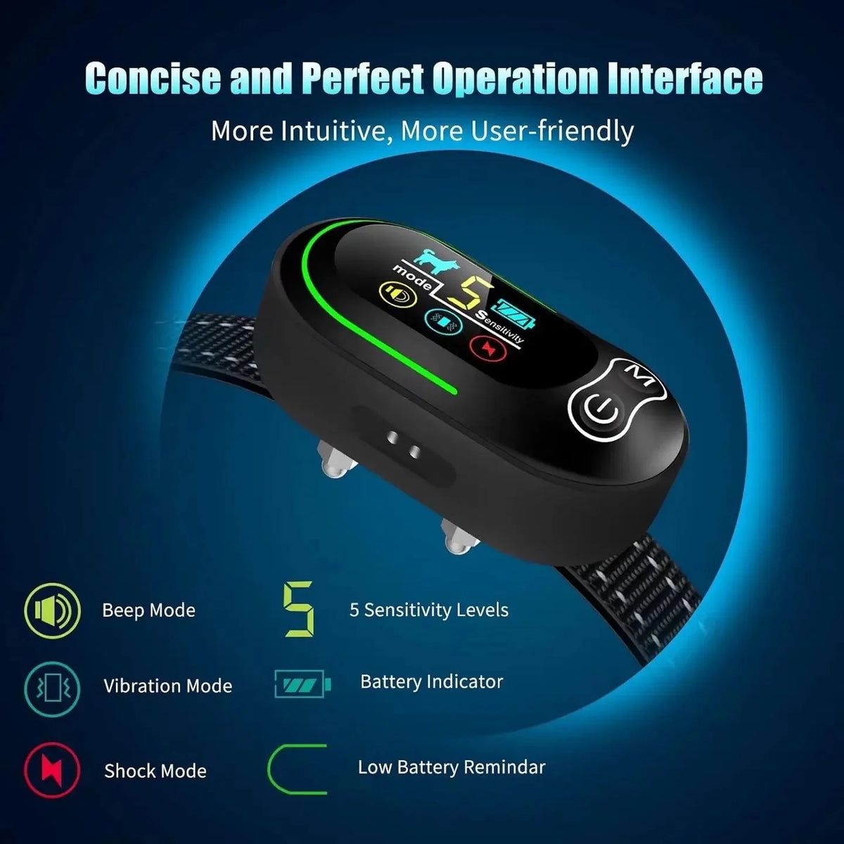 Smart Rechargeable Dog Bark Collar - 3 Mode Electric Shock Anti Barking Collar with LCD Display for Pets