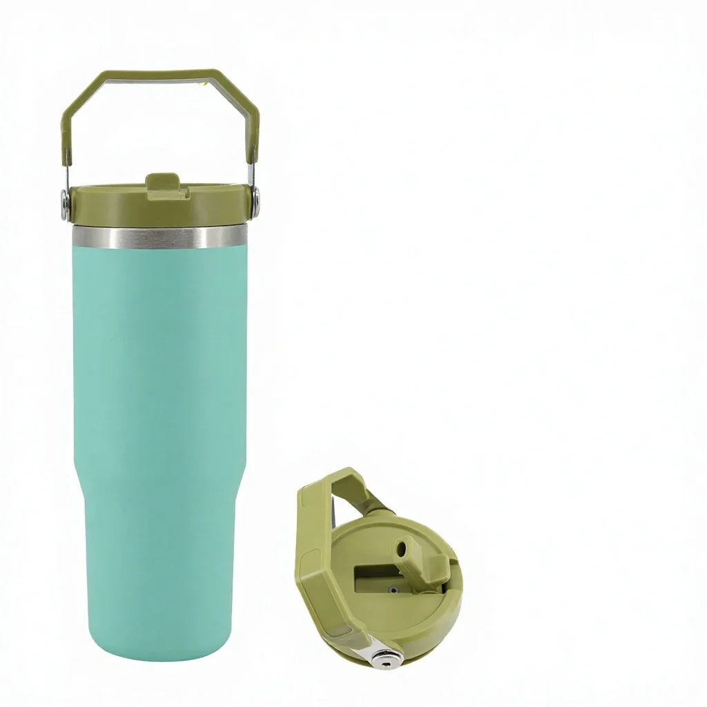 30 oz Stainless Steel Insulated Travel Tumbler with Handle and Leakproof Lid